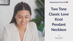 Two Tone Classic Love Knot Pendant Necklace in Sterling Silver and 14K Yellow Gold Fill - 18" or 20" Chain Included