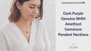 Dark Purple Genuine 8MM Amethyst Gemstone Pendant Necklace in 14K Yellow and Rose Gold Fill