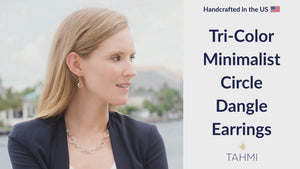 Tri-Color Minimalist Circle Dangle Earrings in Silver and Rose & Yellow 14K Gold Fill