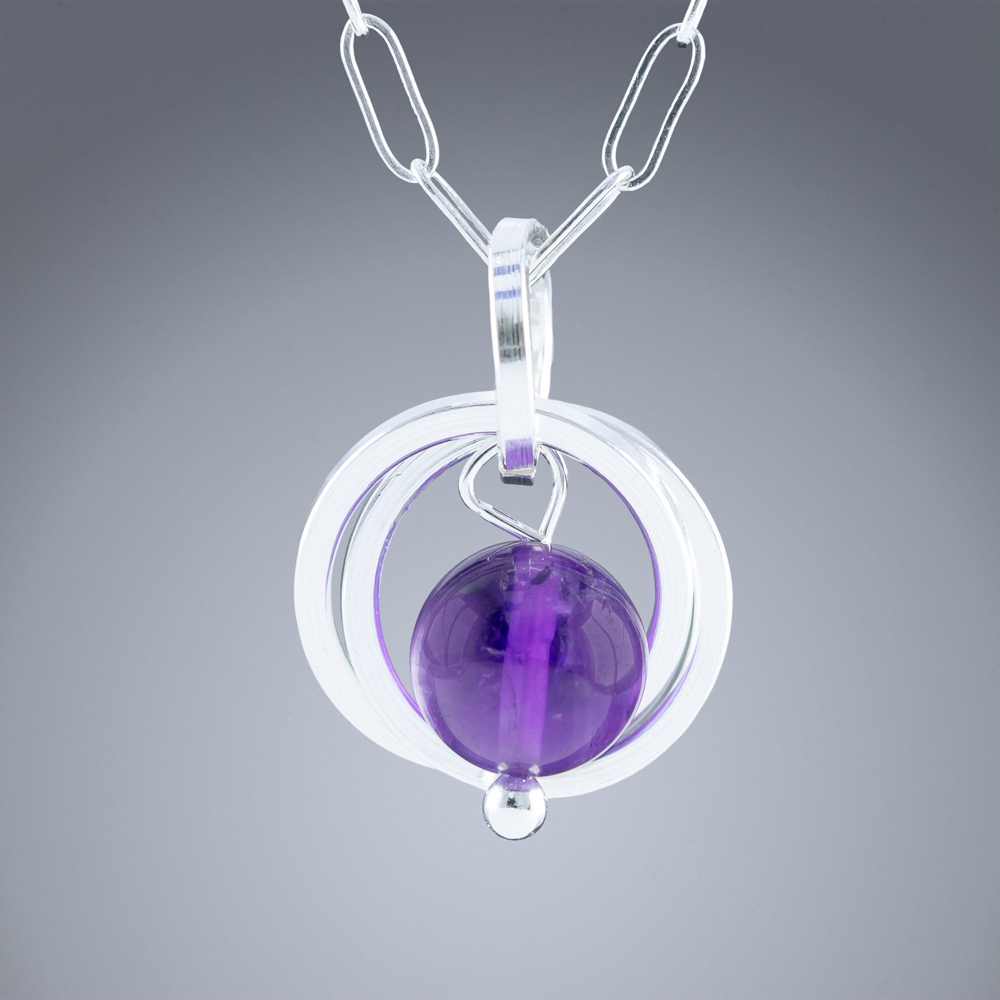 40% OFF - Dark Purple Genuine 8MM Amethyst Gemstone Pendant Necklace in Sterling Silver