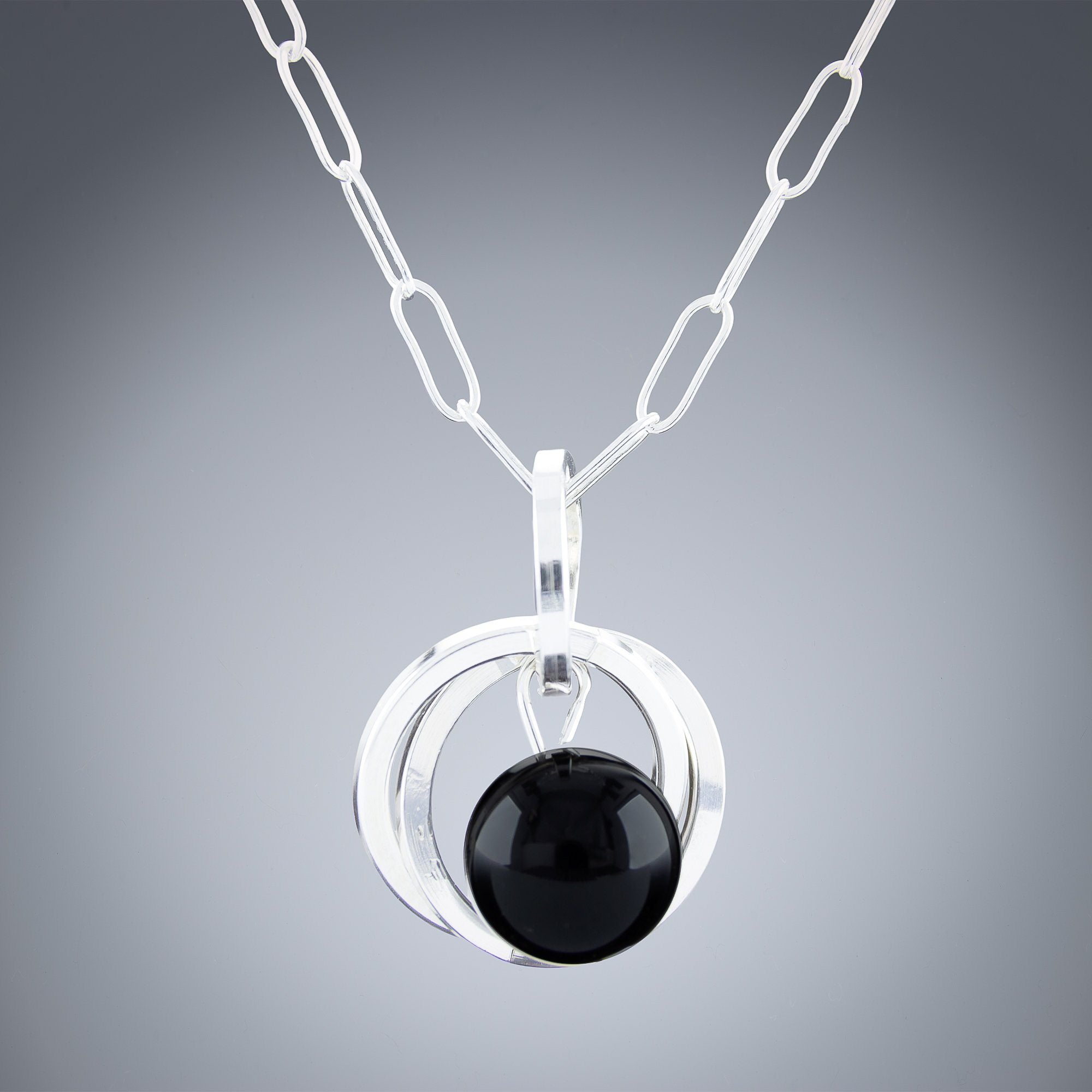 40% OFF - Handcrafted Black Onyx Genuine Gemstone Pendant Necklace in Argentium Sterling Silver