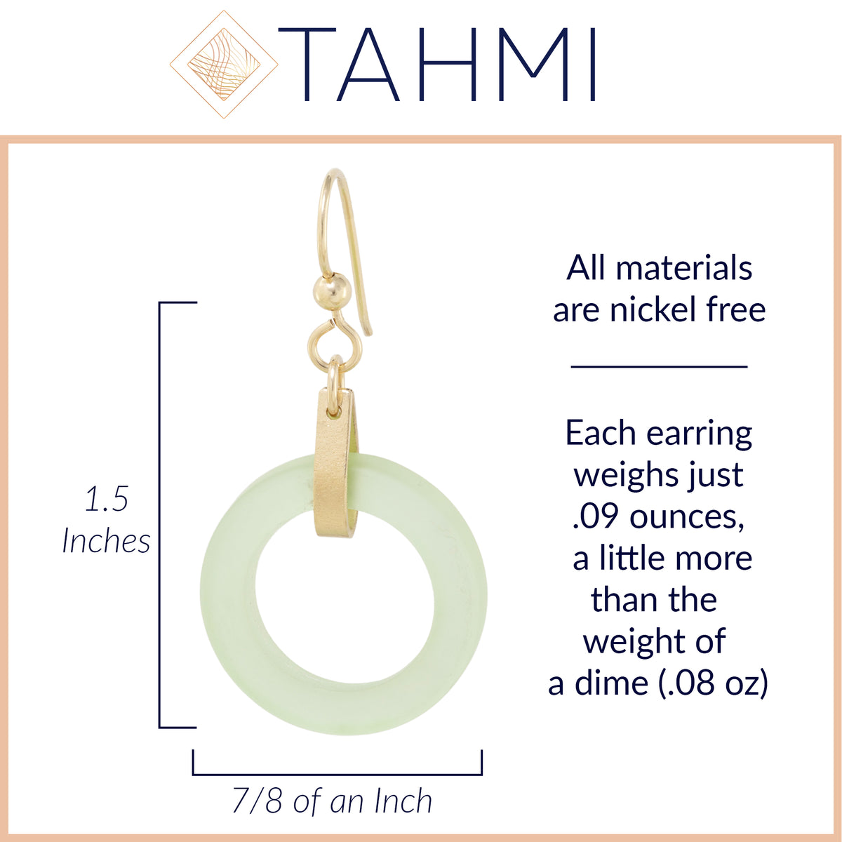 Light Pastel Sage Green Round Recycled Glass Open Circle and 14K Gold Fill Strap Style Dangle Earrings