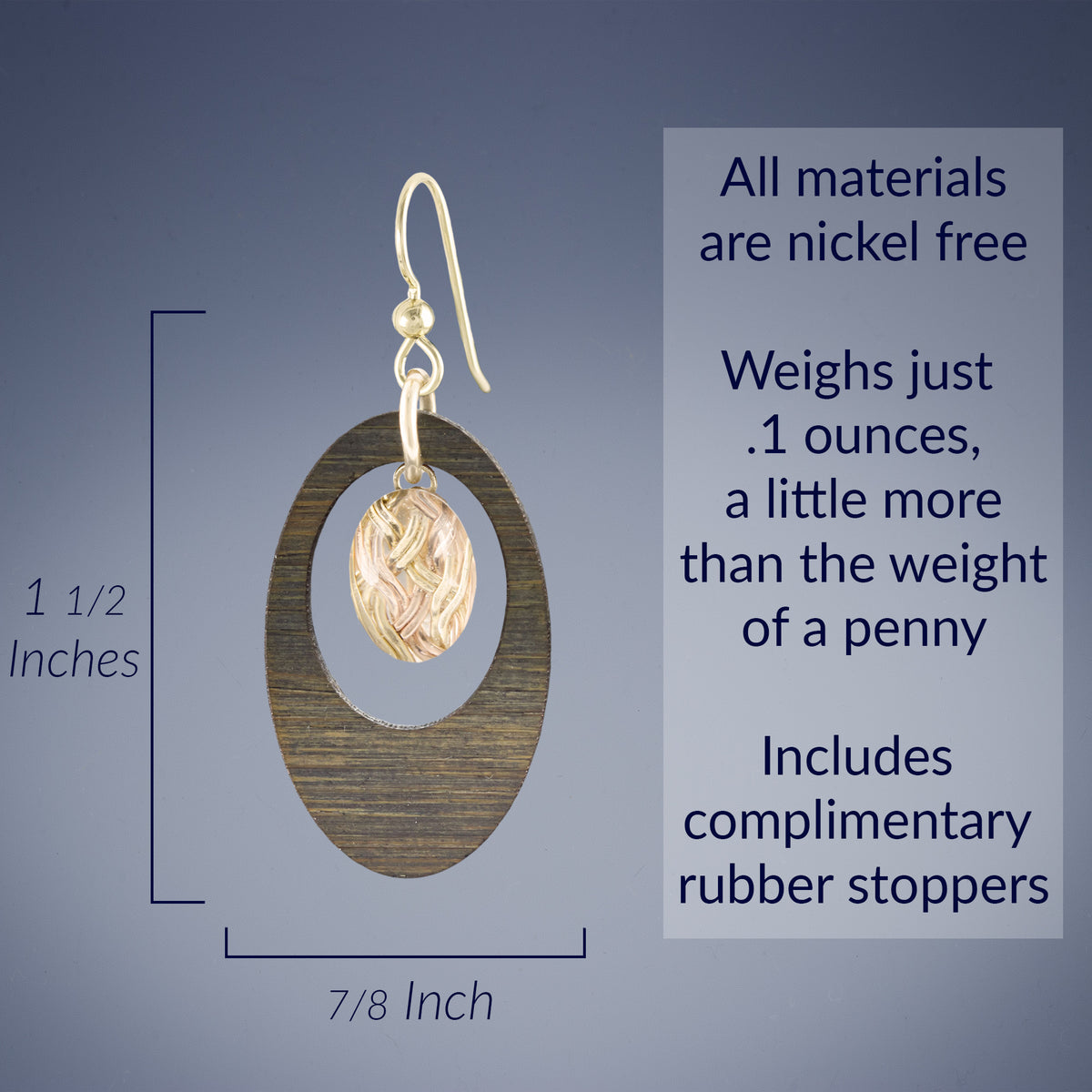 Oval Bamboo Hoop Earrings With Handwoven 14K Rose & Yellow Gold Fill Wire