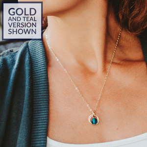 Teal Peacock Blue Round Recycled Glass Ball Simple Pendant Necklace in 14K Yellow Gold Fill