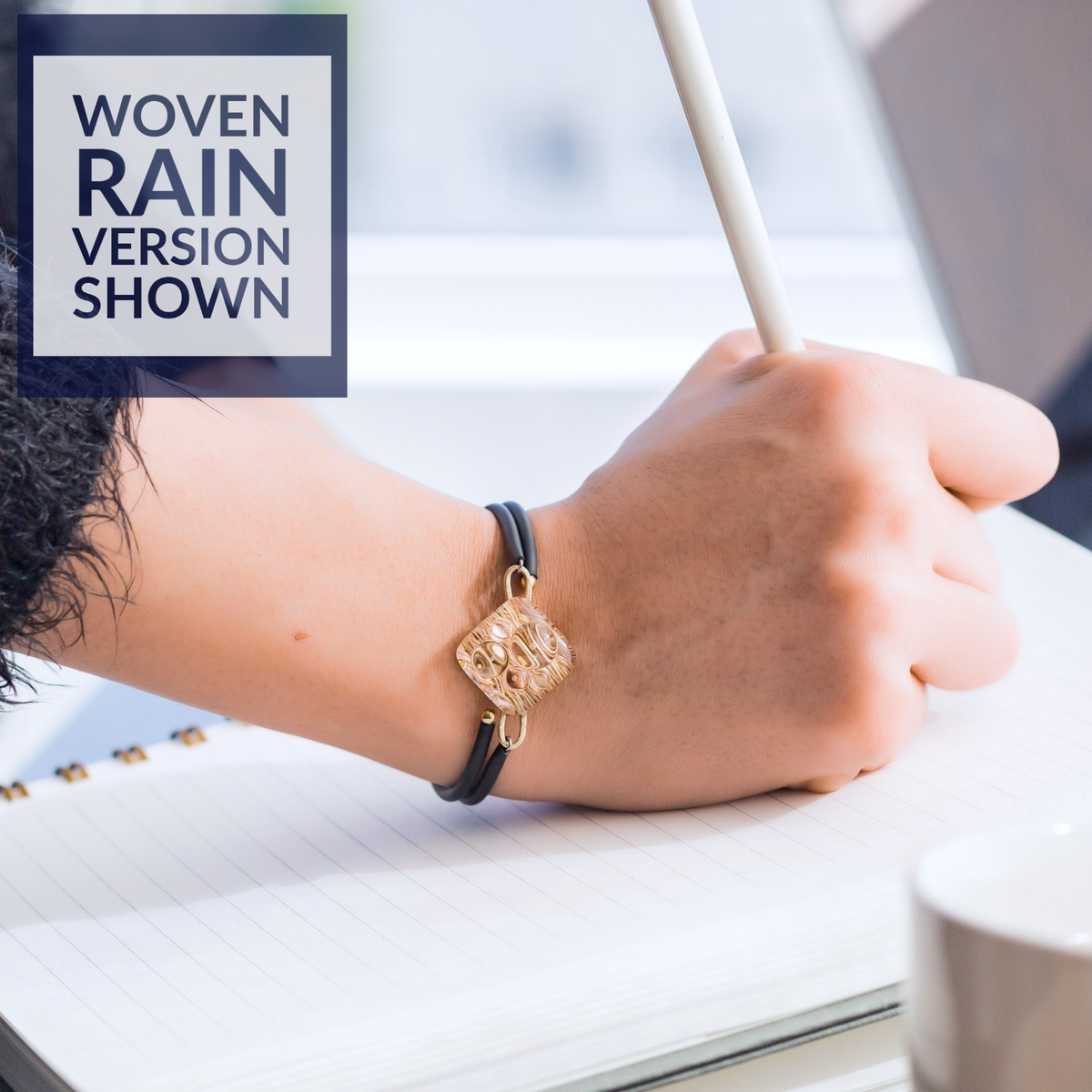 Handwoven Black Enamel & Gold Wire Glass Wrap Bracelet in 14K Gold Fill