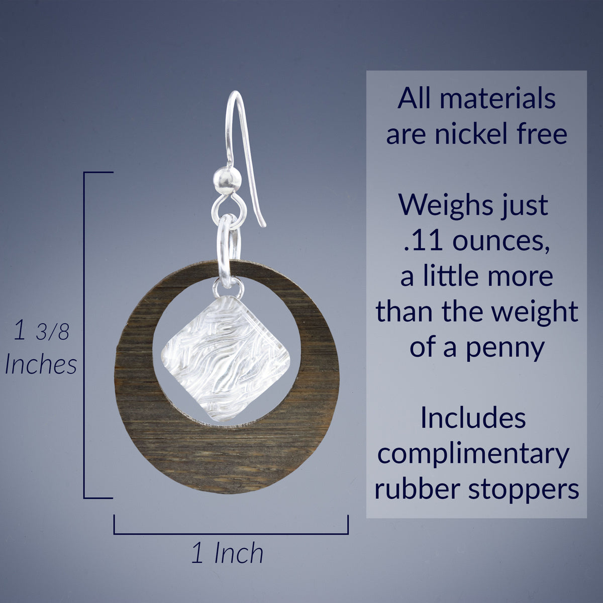 Handcrafted Bamboo Hoop Earrings with Woven Silver and Glass Details - Small