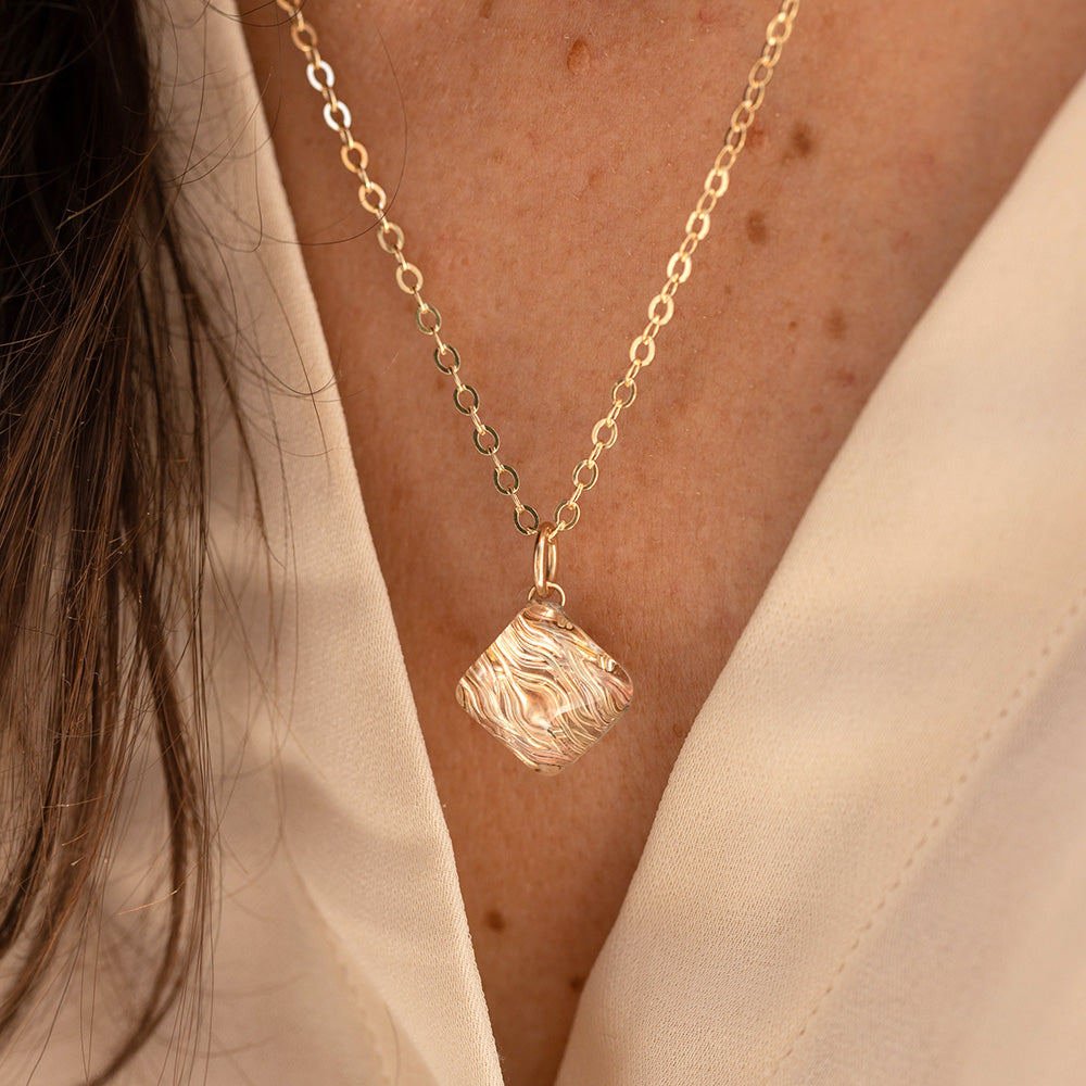 Handwoven Yellow and Rose Gold Pyramid Pendant Necklace with Glass Accent