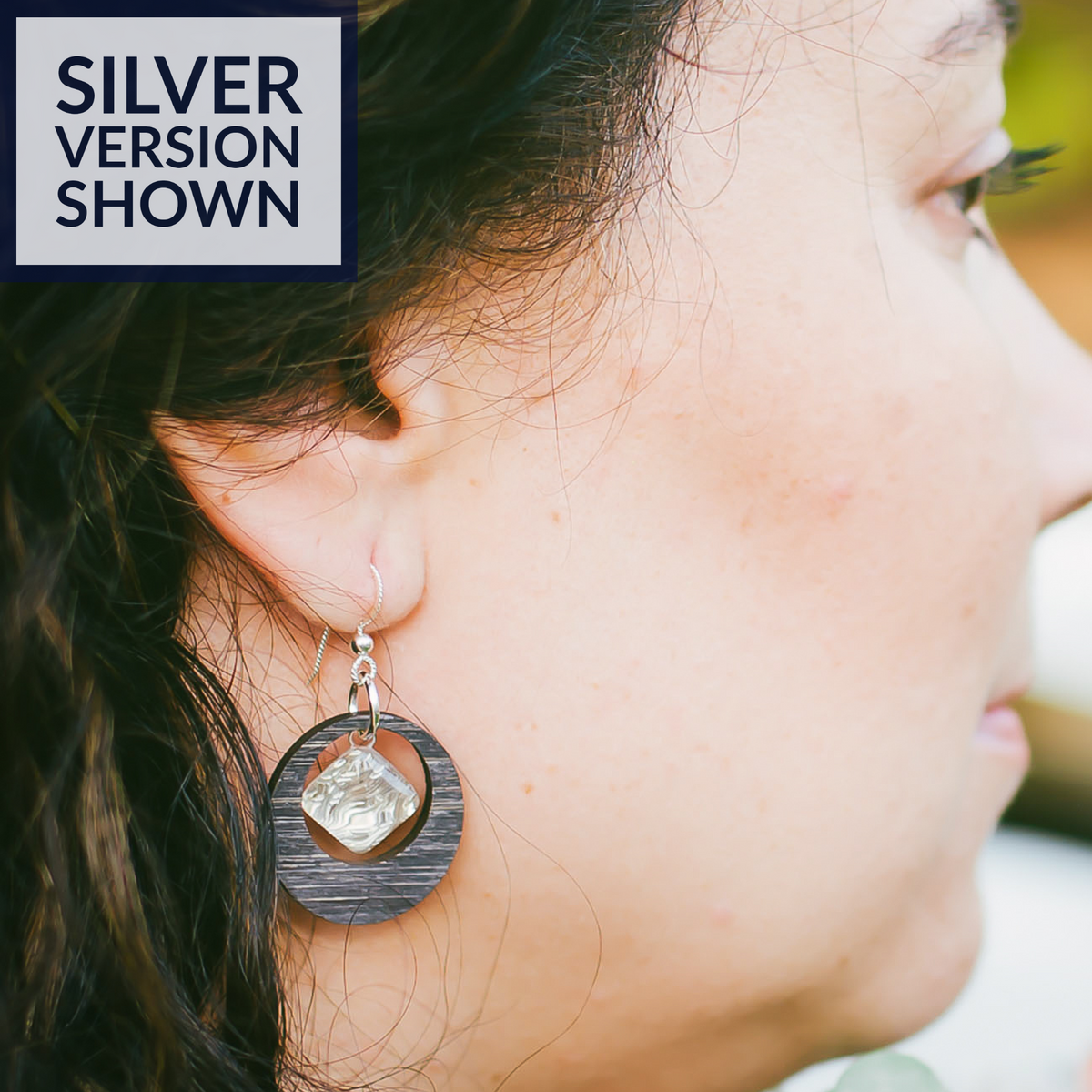 Handcrafted Bamboo Hoop Earrings with Woven Silver and Glass Details - Small