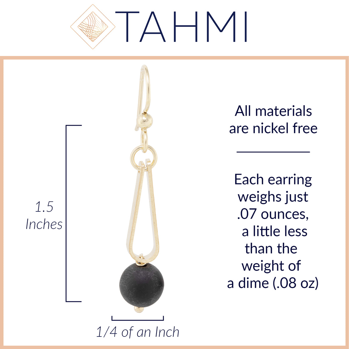 Matte Black Round Recycled Glass Ball and 14K Gold Fill Teardrop Shaped Dangle Earrings