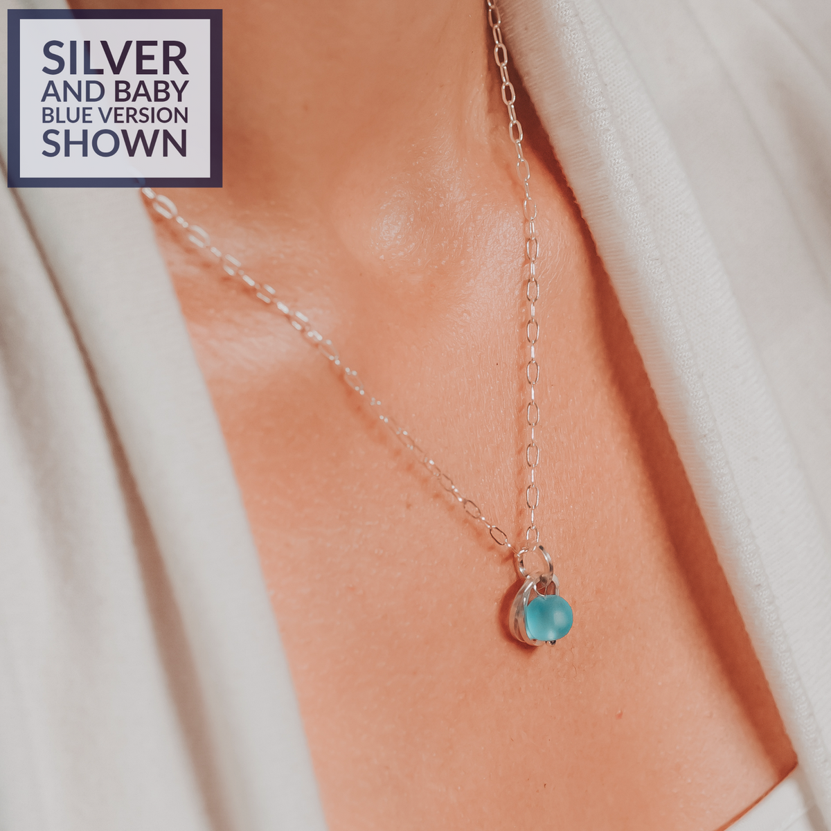 Teal Peacock Blue Round Recycled Glass Ball with Sterling Silver Circles Pendant Necklace