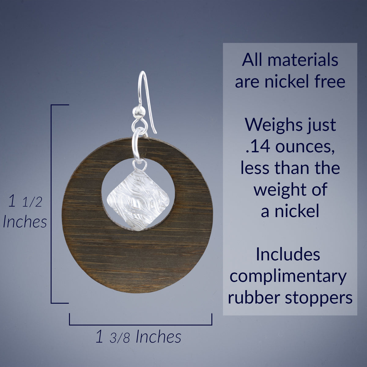 Handcrafted Bamboo Hoop Earrings with Woven Silver and Glass Details - Large