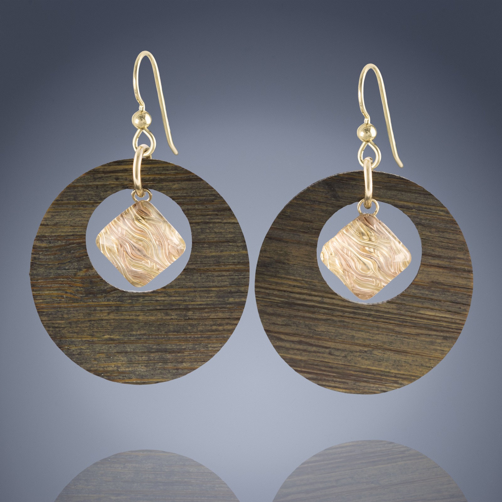 Large Bamboo Hoop Earrings with 14K Rose & Yellow Gold Fill