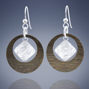 Small Round Bamboo Hoop Handmade Earrings in Silver