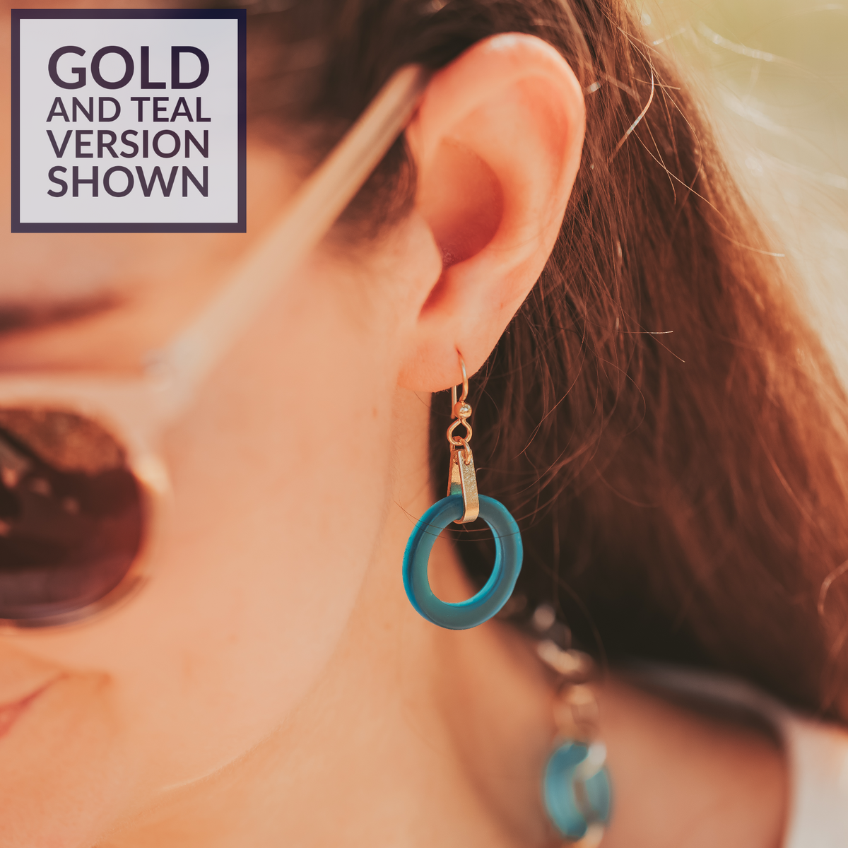 Light Pastel Sage Green Round Recycled Glass Open Circle and 14K Gold Fill Strap Style Dangle Earrings