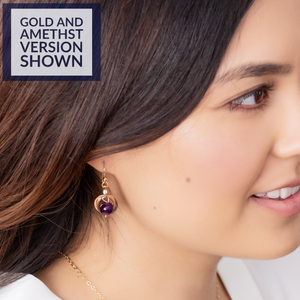 Dark Purple Genuine 8MM Amethyst Gemstone Dangle Earrings in 14K Yellow and Rose Gold Fill