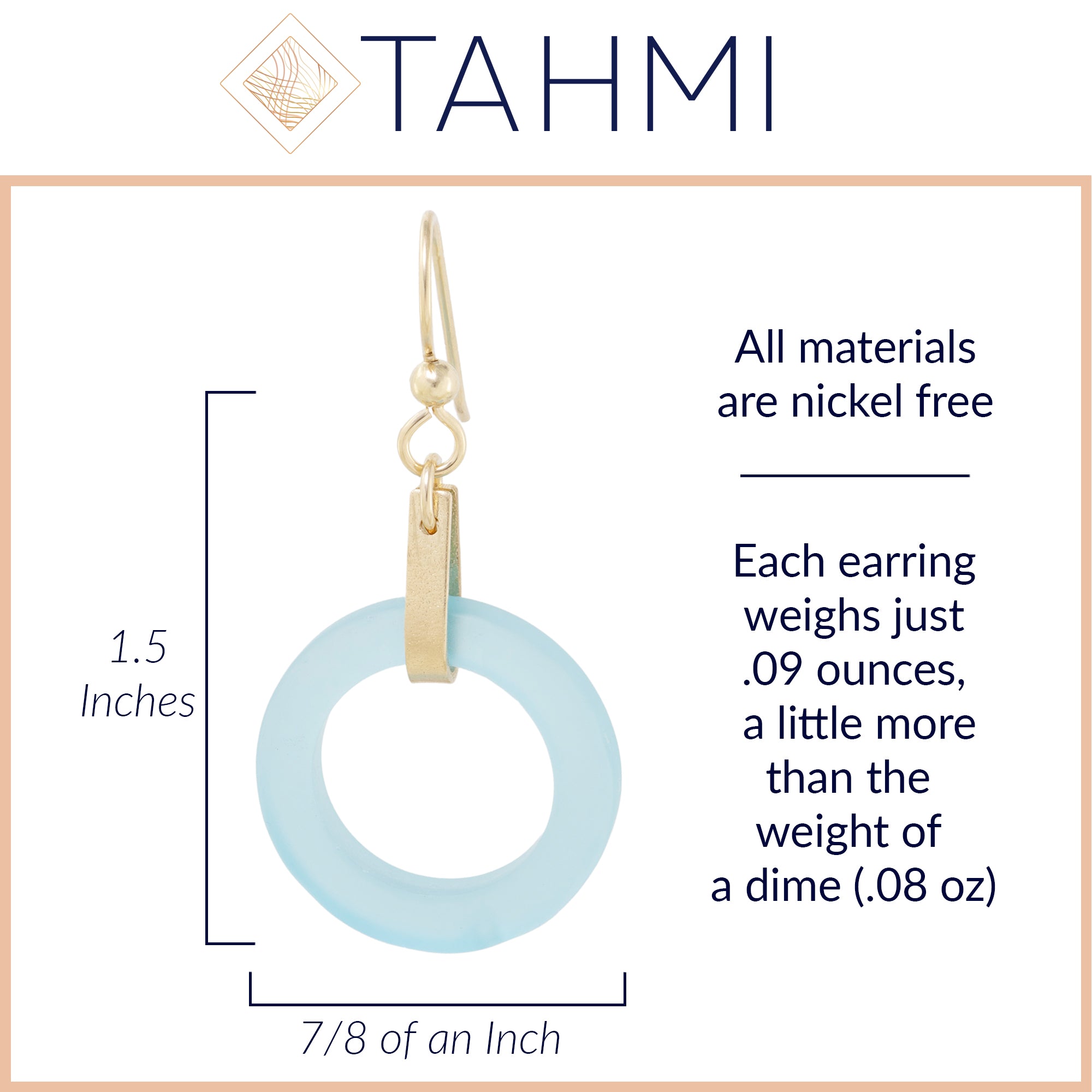 Light Baby Blue Round Recycled Glass Open Circle and 14K Gold Fill