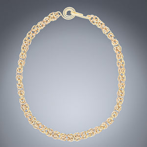 Handwoven Chunky Byzantine Necklace in a Mix of 14K Yellow and Rose Gold Fill