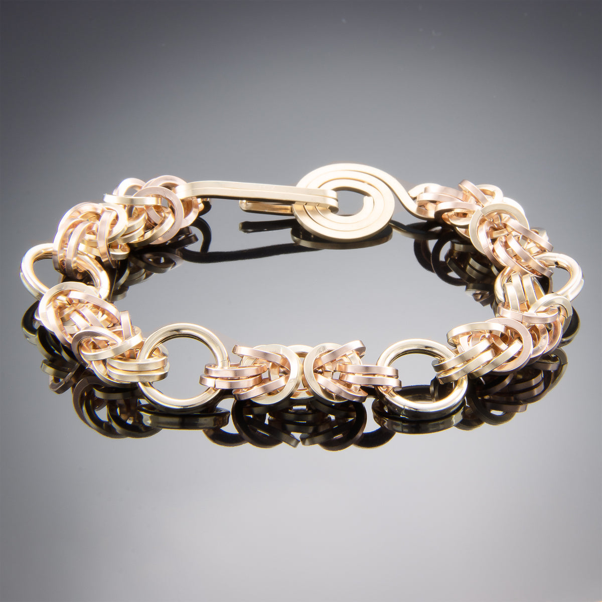 Mixed Metal Byzantine Statement Bracelet in 14K Yellow & Rose Gold Fill