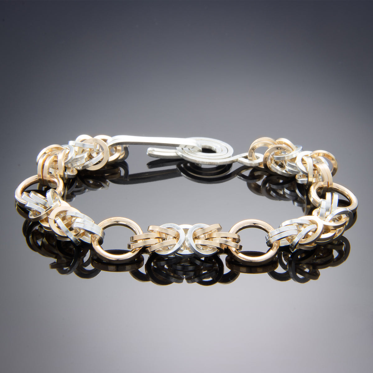 Two Tone Byzantine Bracelet in Argentium Sterling Silver & 14K Gold Fill