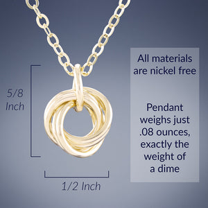 14K Yellow Gold Fill Dainty Round Love Knot Pendant Necklace  in 18" or 20" Lengths
