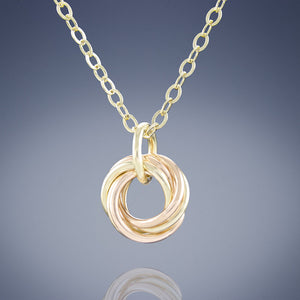 14K Yellow and Rose Gold Fill Dainty Round Love Knot Pendant Necklace in 18" or 20" Lengths