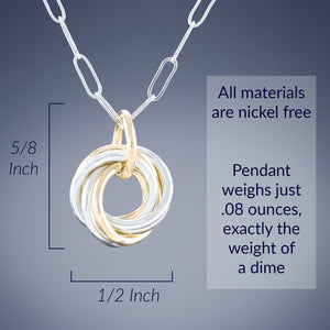Two Tone Dainty Love Knot Pendant Necklace in Sterling Silver and 14K Yellow Gold Fill
