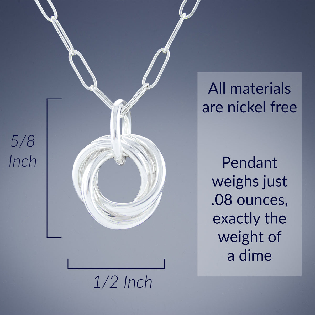 Dainty Round Love Knot Pendant Necklace in Argentium Sterling Silver with 18" or 20" Chain