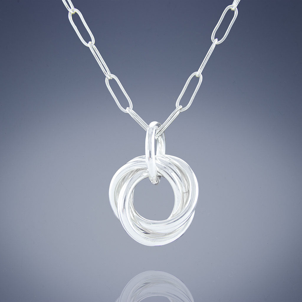 Dainty Round Love Knot Pendant Necklace in Argentium Sterling Silver with 18" or 20" Chain