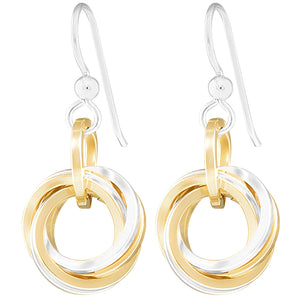 Two Tone Classic Love Knot Drop and Dangle Earrings in Sterling Silver and 14K Yellow Gold Fill