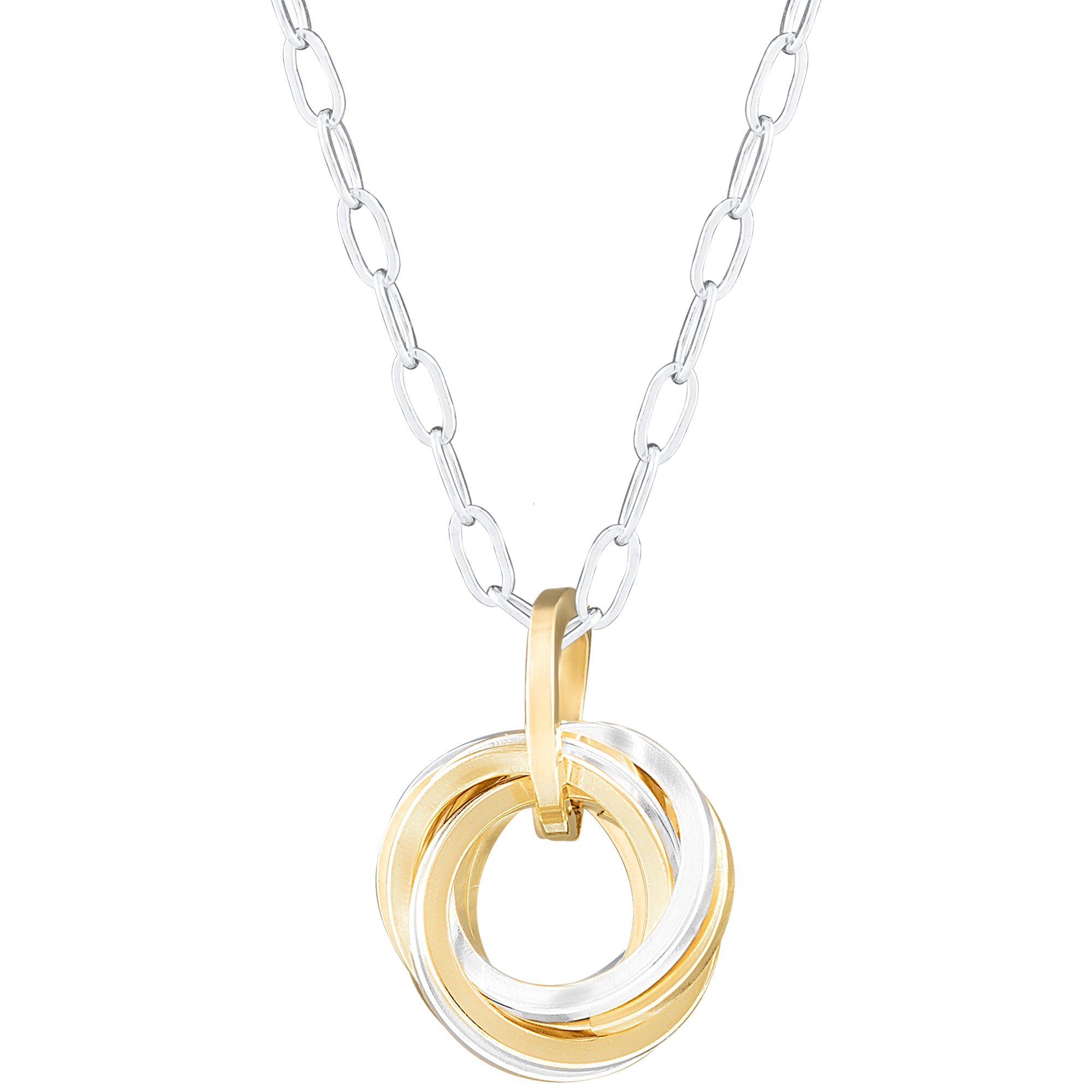 Two Tone Classic Love Knot Pendant Necklace in Sterling Silver and 14K Yellow Gold Fill - 18" or 20" Chain Included