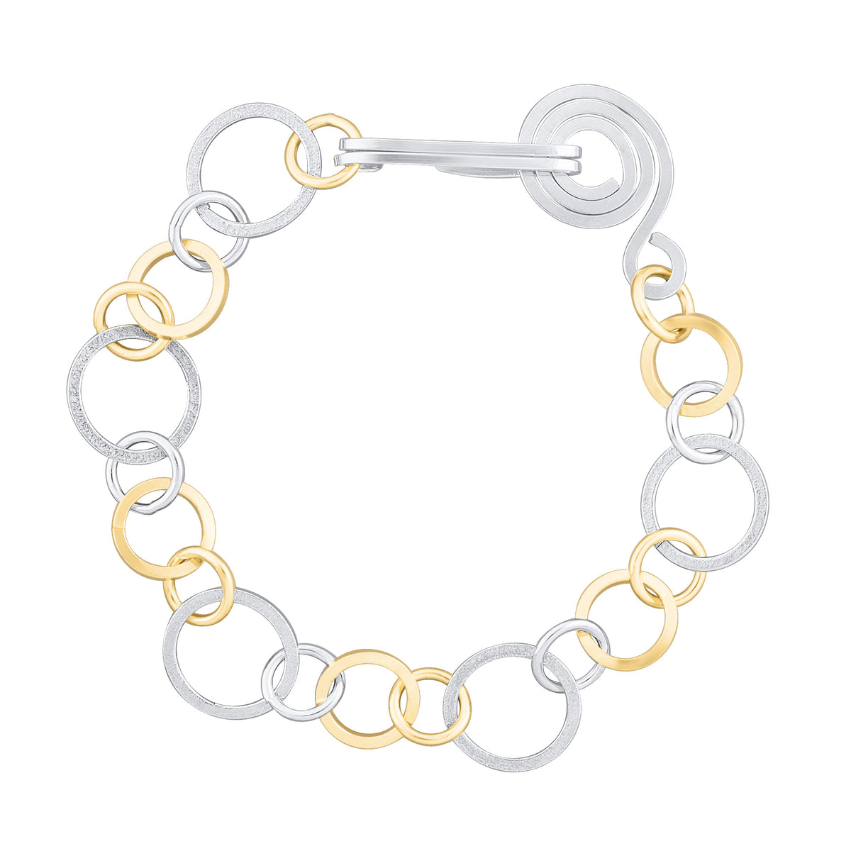 Handcrafted Two Tone Open Link Chain Bracelet in Sterling Silver