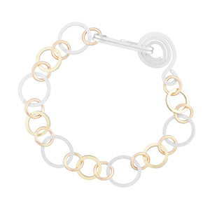 Handcrafted Tri Color Open Link Chain Bracelet in Sterling Silver and 14K Yellow and Rose Gold Fill