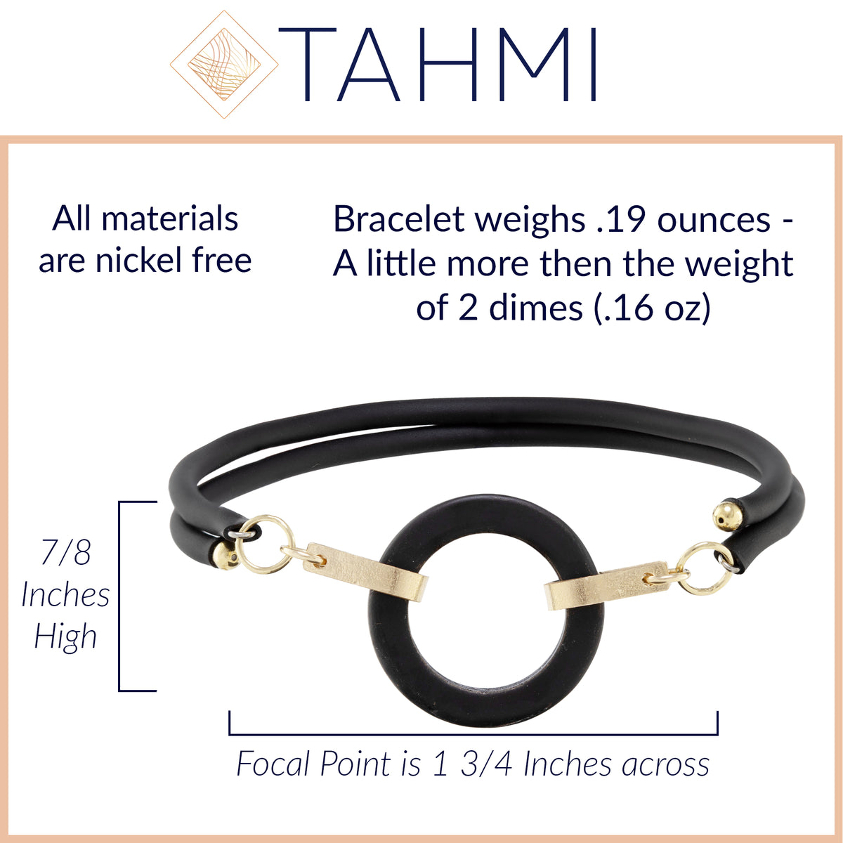 Matte Black Recycled Glass Open Circle and 14K Gold Fill Strap Style Wrap Bracelet