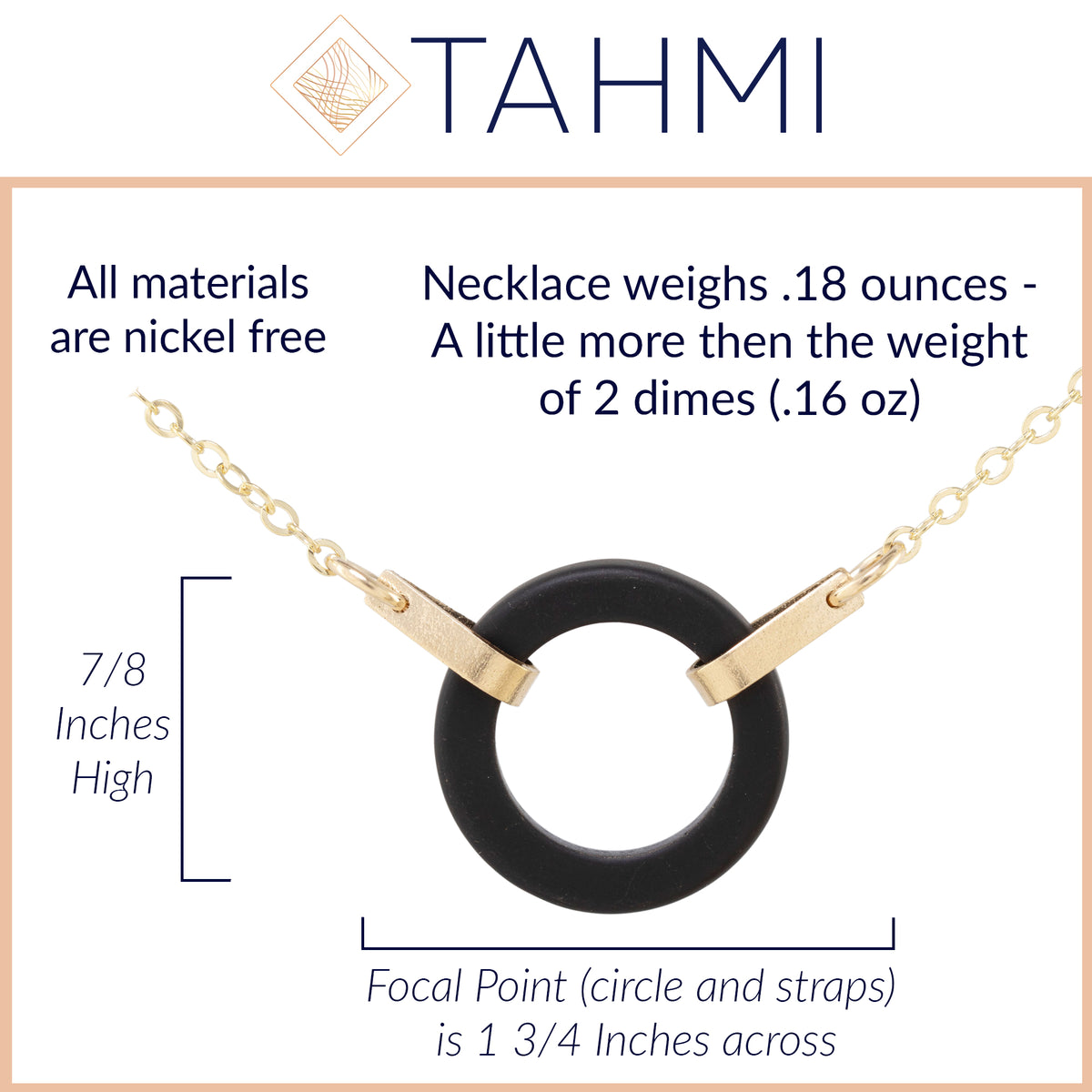 Matte Black Recycled Glass Open Circle and 14K Gold Fill Strap Style Necklace