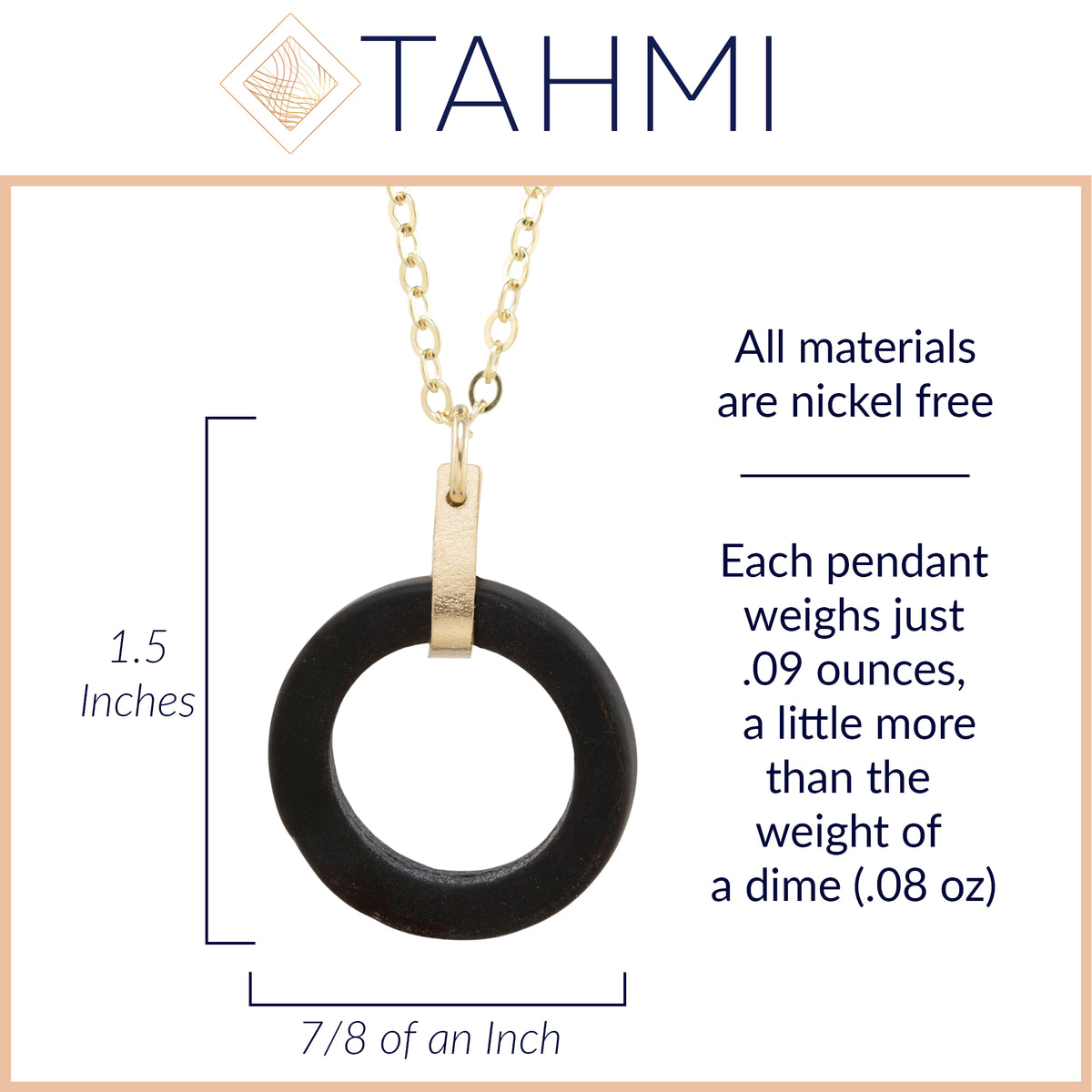 Matte Black Round Recycled Glass Open Circle and 14K Gold Fill Strap Style Pendant Necklace
