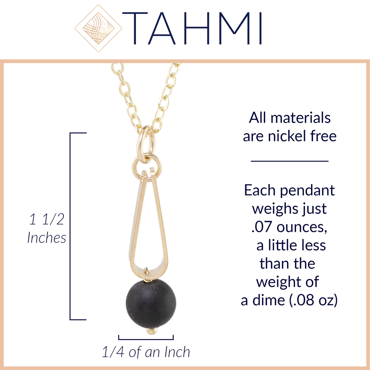 Matte Black Round Recycled Glass Ball and 14K Gold Fill Teardrop Shaped Pendant Necklace