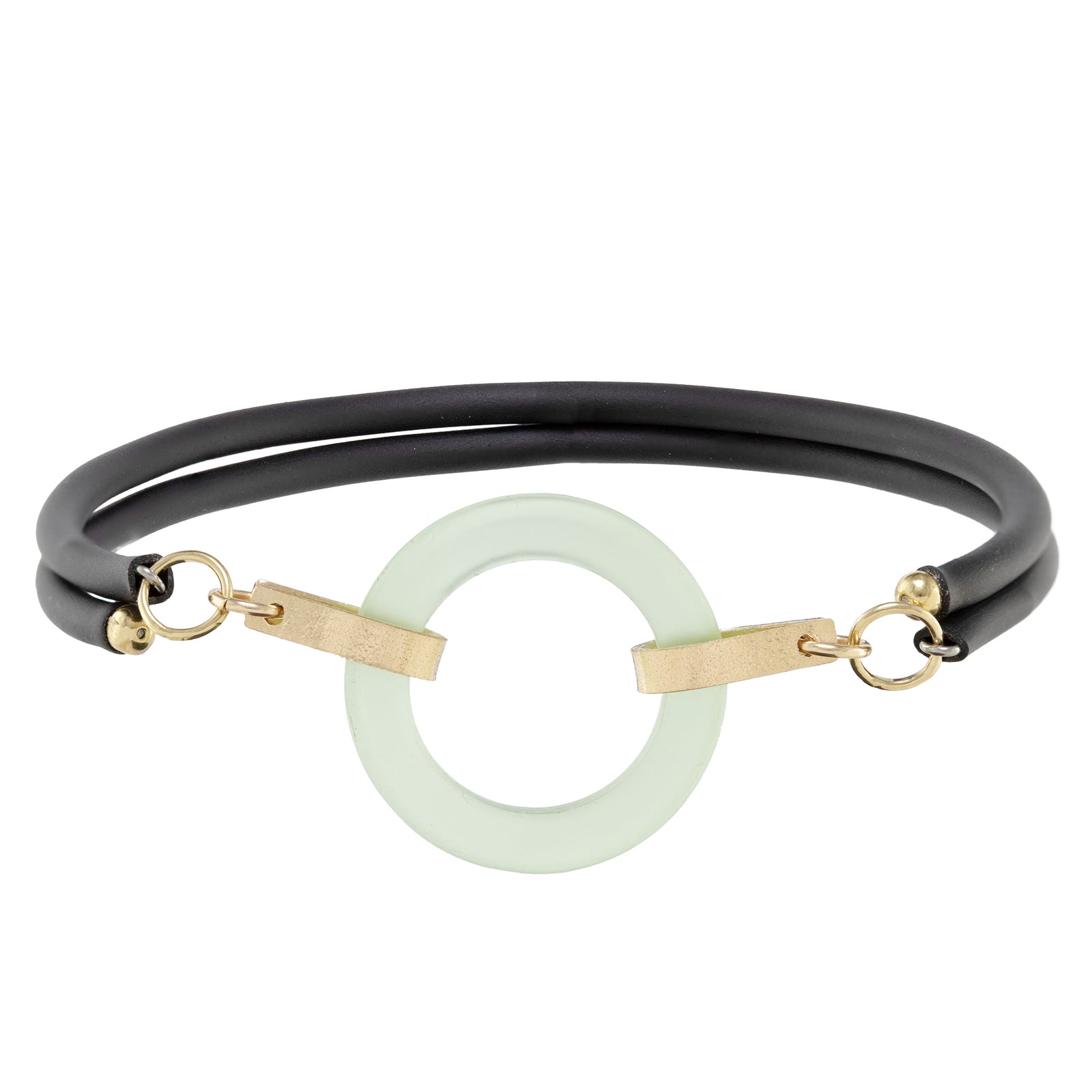 Light Pastel Sage Green Recycled Glass Open Circle and 14K Gold Fill Strap Style Wrap Bracelet