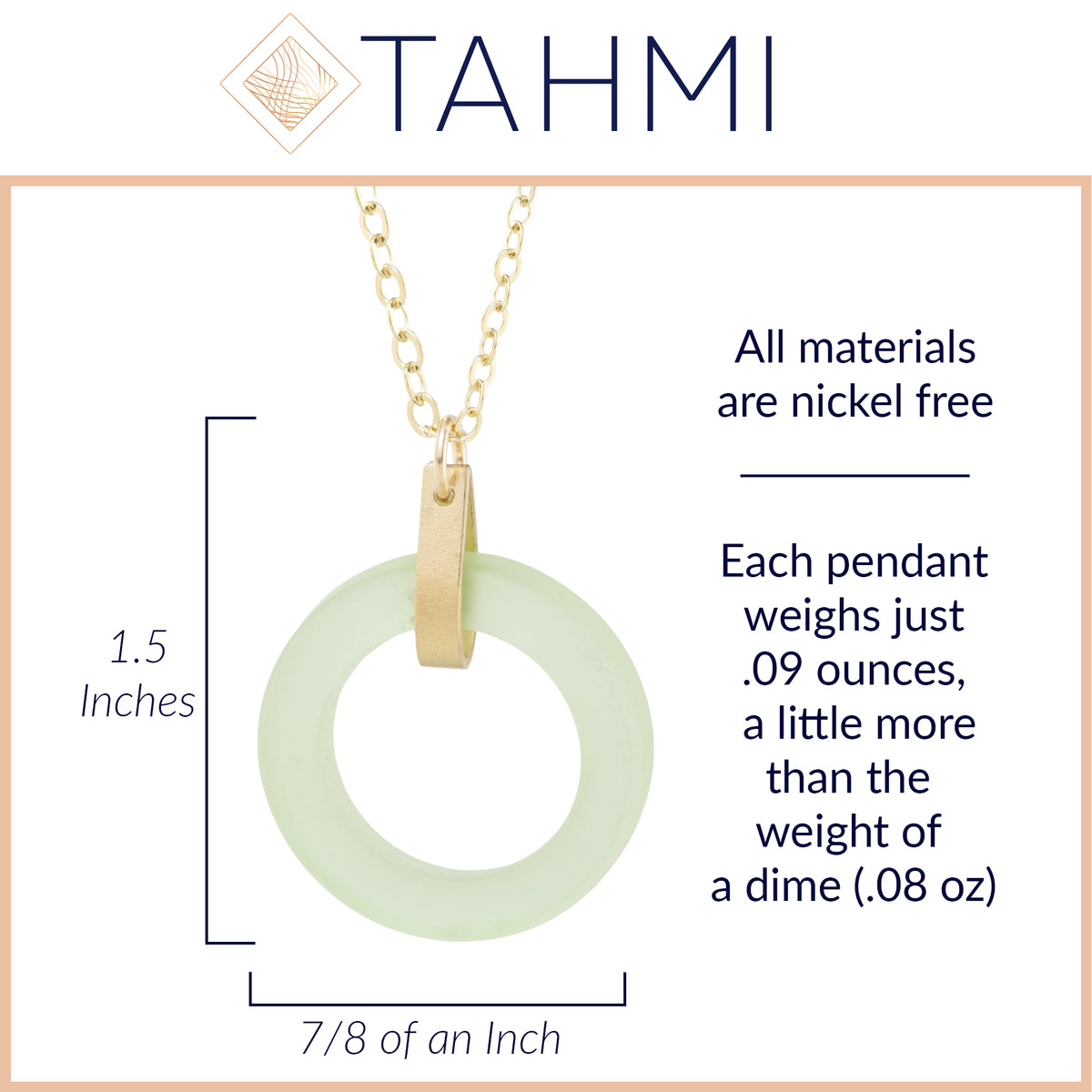 Light Pastel Sage Green Round Recycled Glass Open Circle and 14K Gold Fill Strap Style Pendant Necklace