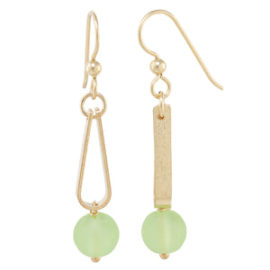 Light Pastel Sage Green Round Recycled Glass Ball and 14K Gold Fill Teardrop Shaped Dangle Earrings