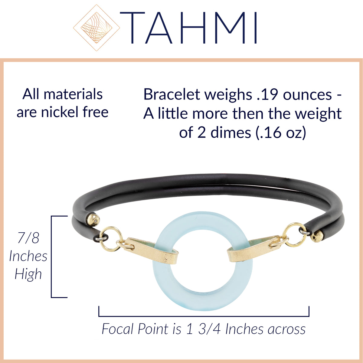 Light Baby Blue Recycled Glass Open Circle and 14K Gold Fill Strap Style Wrap Bracelet