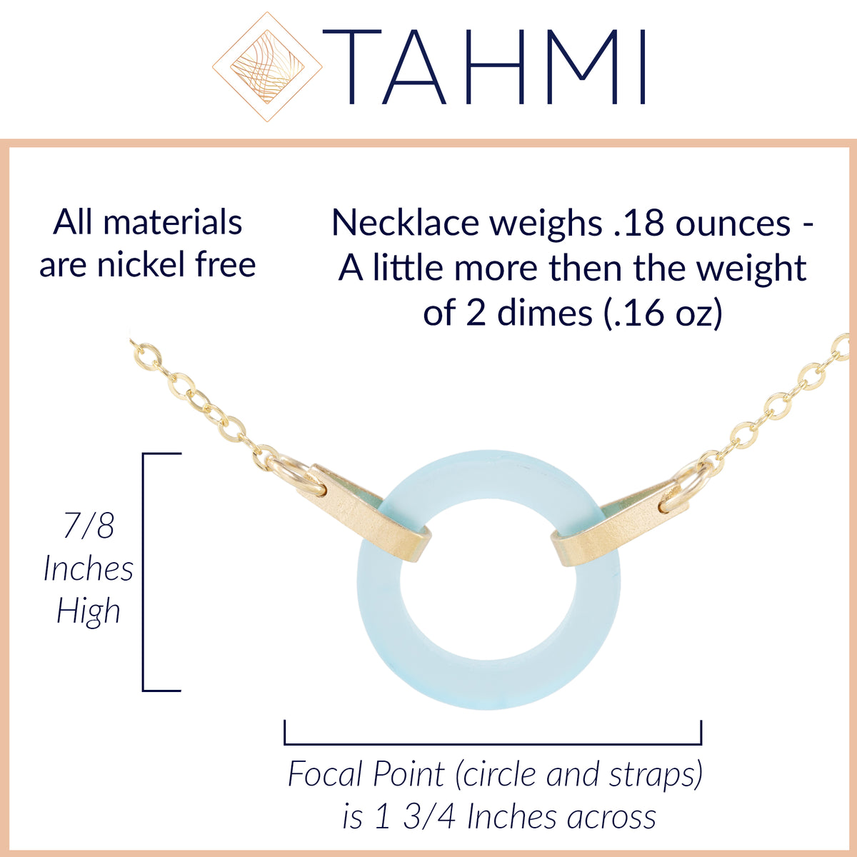 Light Baby Blue Recycled Glass Open Circle and 14K Gold Fill Strap Style Necklace