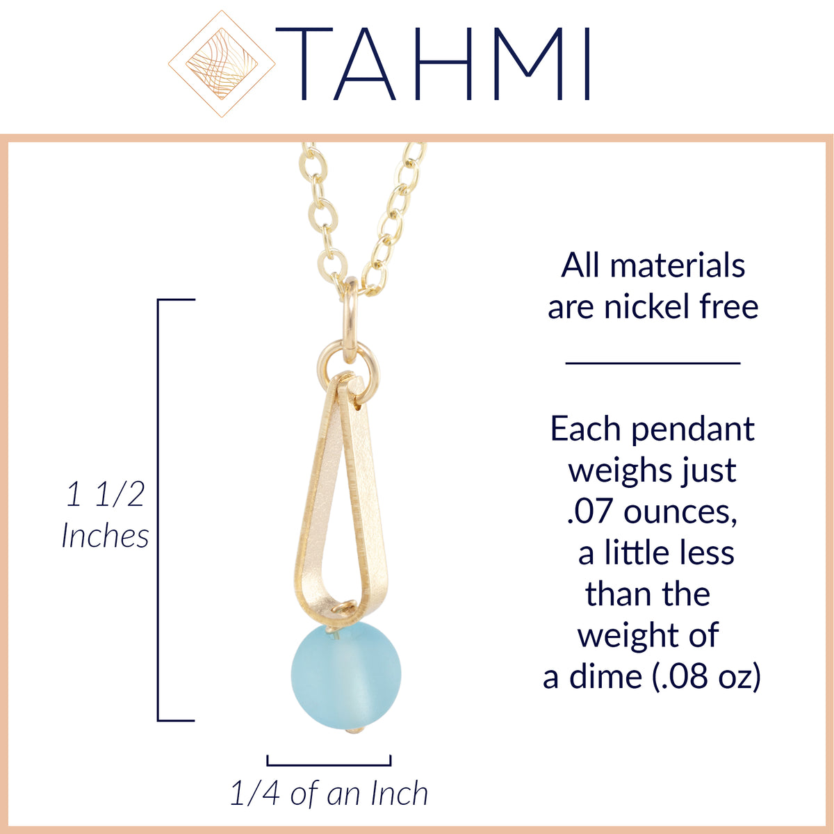 Light Baby Blue Round Recycled Glass Ball and 14K Gold Fill Teardrop Shaped Pendant Necklace