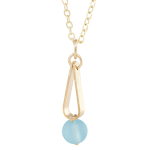 Light Baby Blue Round Recycled Glass Ball and 14K Gold Fill Teardrop Shaped Pendant Necklace