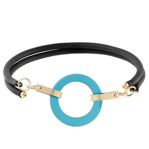 Teal Peacock Blue Recycled Glass Open Circle and 14K Gold Fill Strap Style Wrap Bracelet