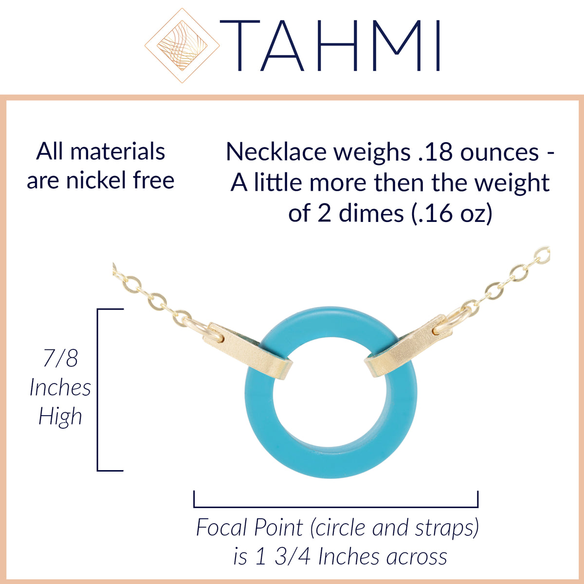 Teal Peacock Blue Recycled Glass Open Circle and 14K Gold Fill Strap Style Necklace