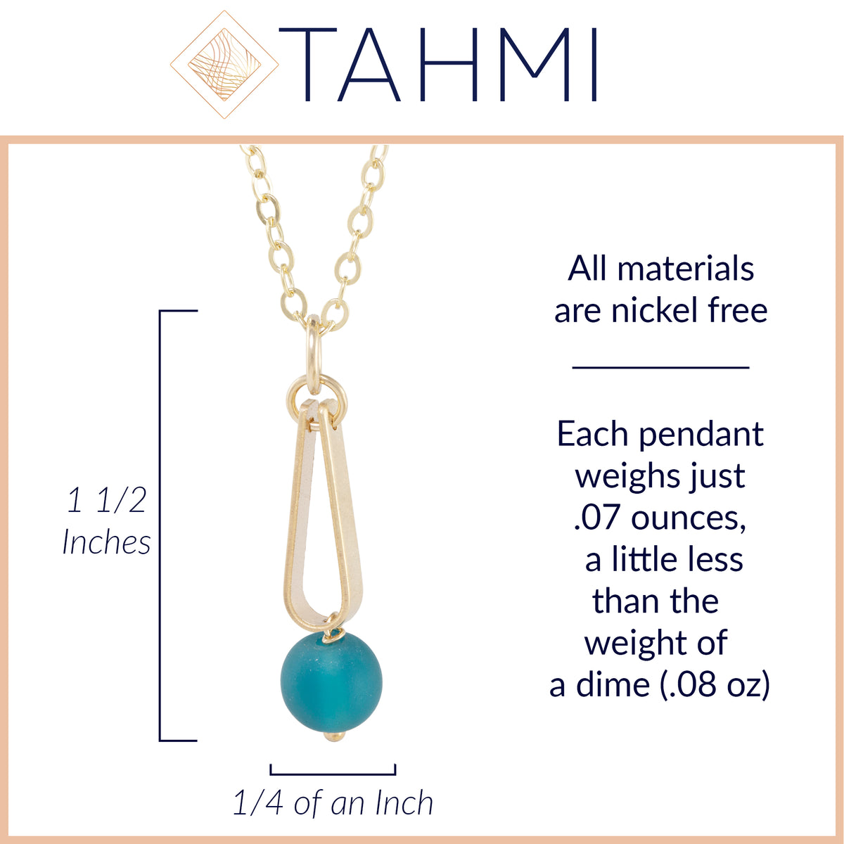 Teal Peacock Blue Round Recycled Glass Ball and 14K Gold Fill Teardrop Shaped Pendant Necklace