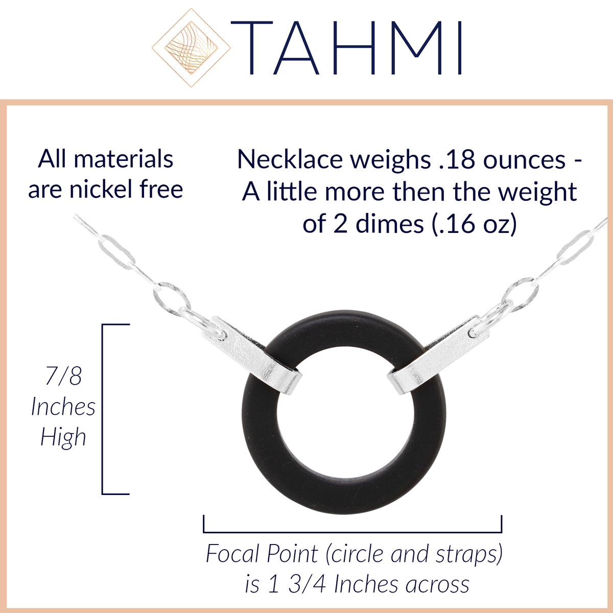 Matte Black Recycled Glass Open Circle and Sterling Silver Strap Style Necklace