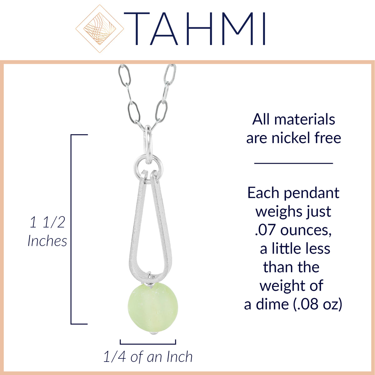 Light Pastel Sage Green Round Recycled Glass Ball and Sterling Silver Teardrop Shaped Pendant Necklace