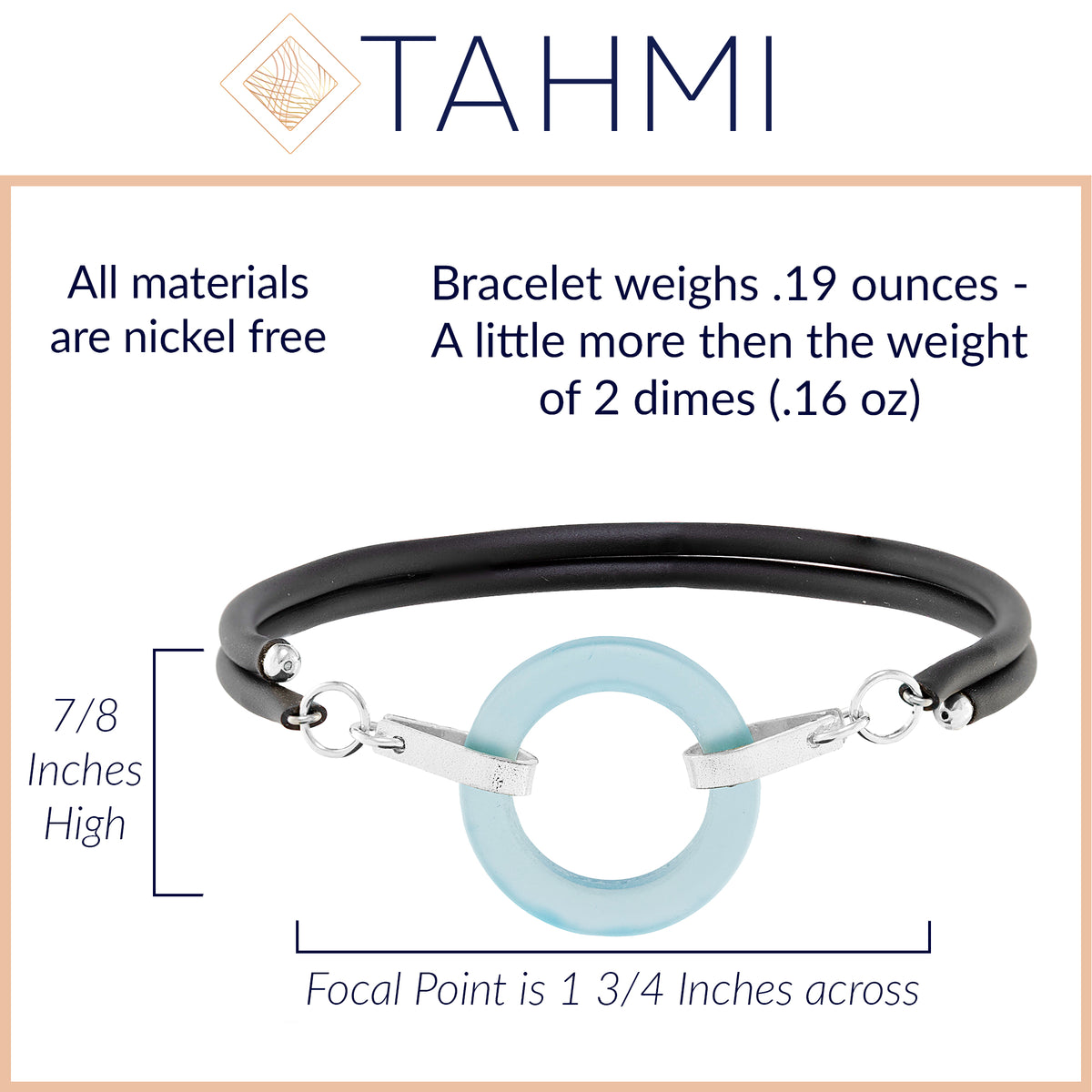 Light Baby Blue Recycled Glass Open Circle and Sterling Silver Strap Style Wrap Bracelet