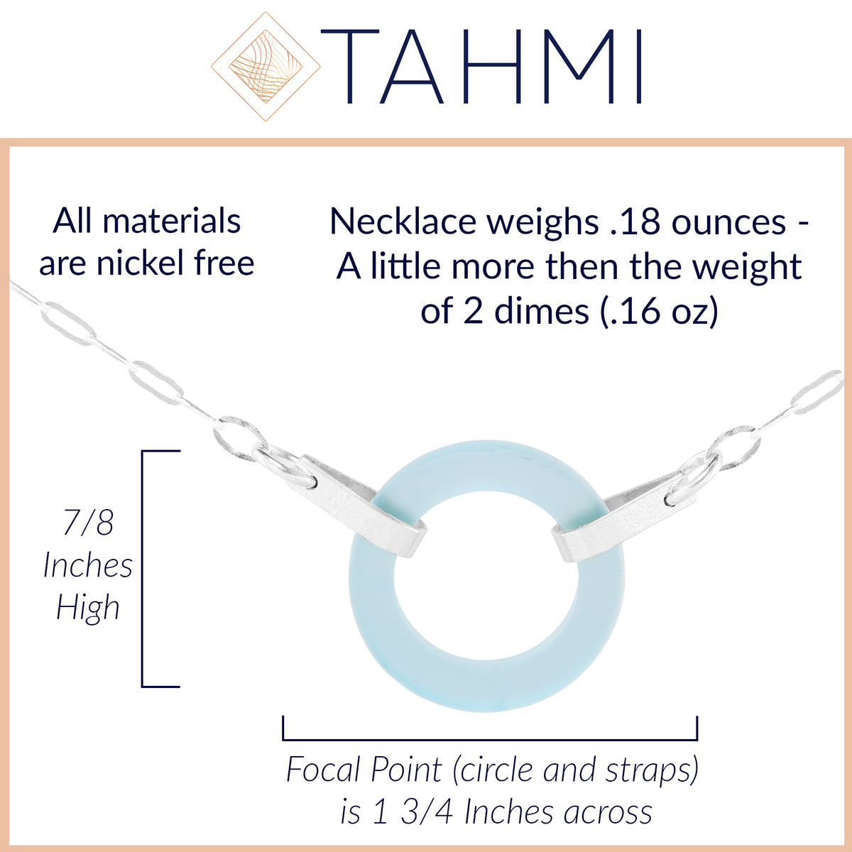 Light Baby Blue Recycled Glass Open Circle and Sterling Silver Strap Style Necklace